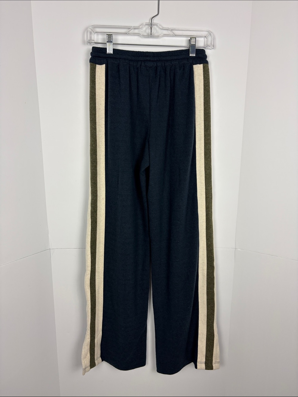 Faherty Legend Lounge Track Pants XS Navy Organic Cotton Wide Leg Side Stripe - Picture 4 of 16